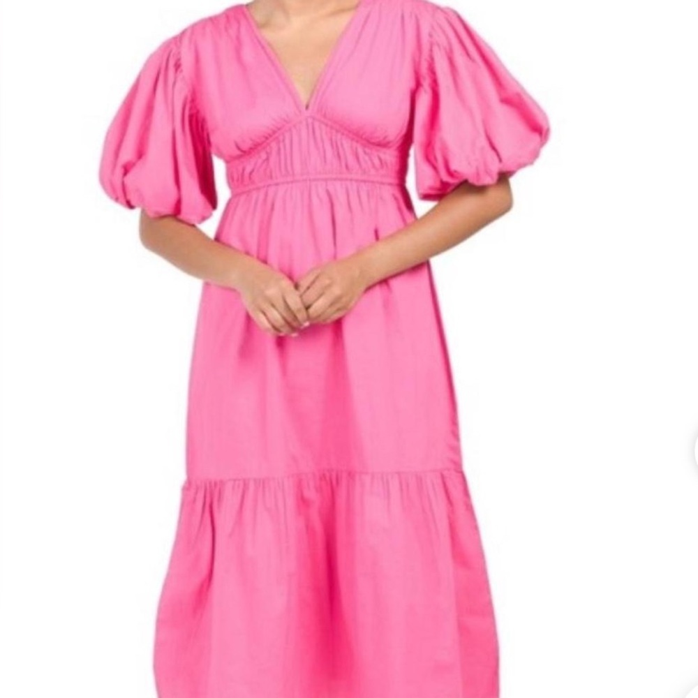 Jessica Simpson Hot  Pink Puff Sleeve Long Dress